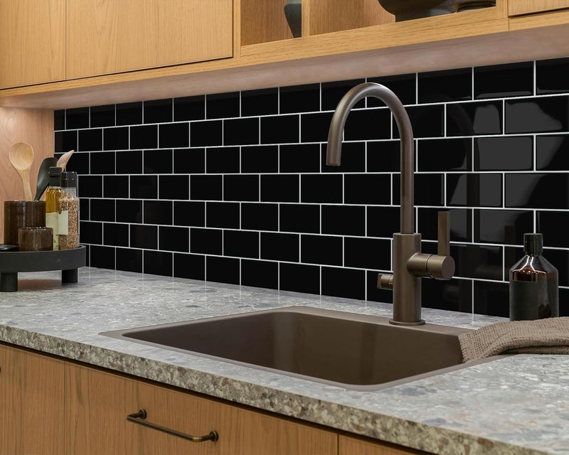 Tiwoos Thick Black Peel and Stick Subway Tile Backsplash Self Adhesive for Kitchen Bathroom Wall (10-Sheet, 12"×12") - Image 4